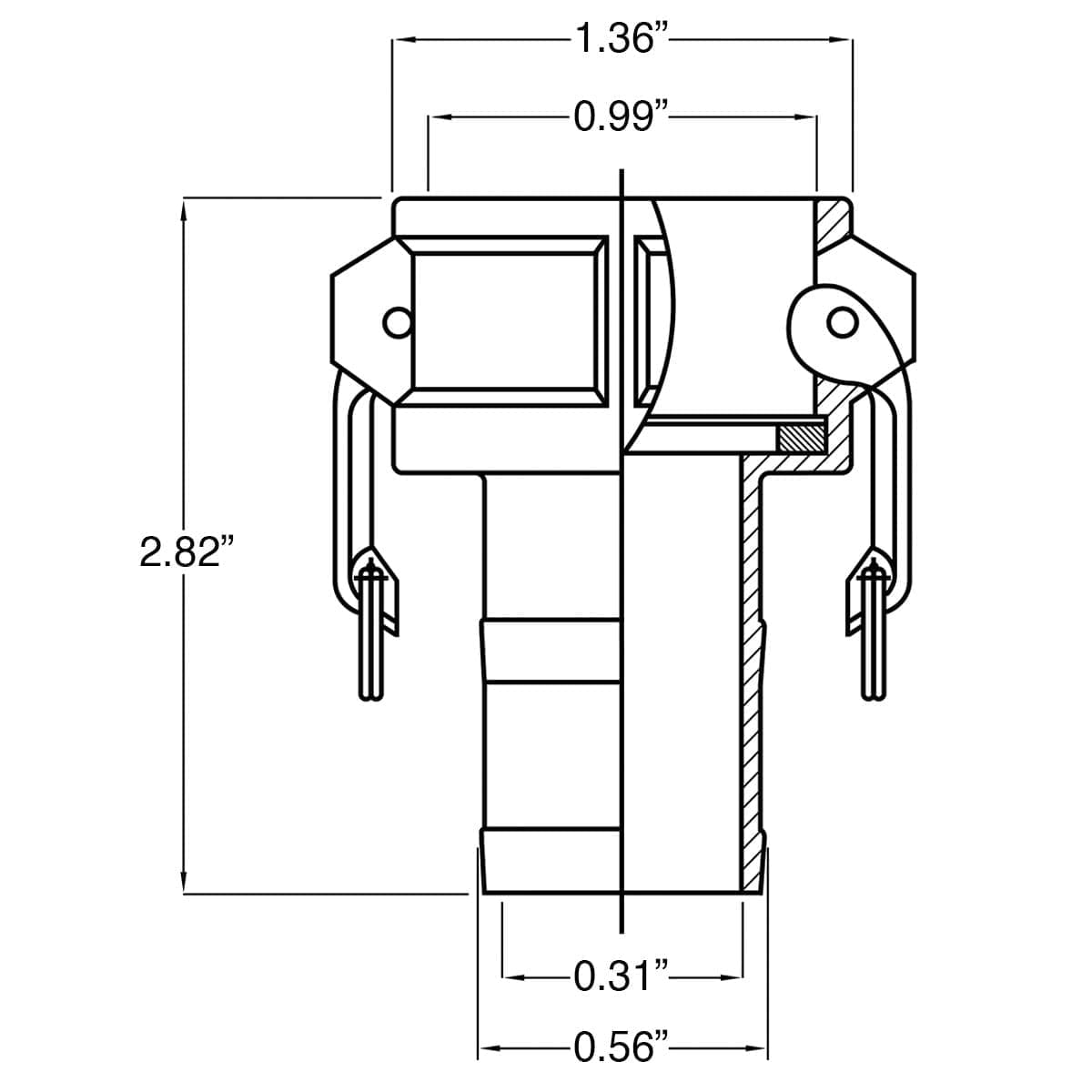Stainless Steel Type C Cam and Groove Fitting, 1/2" Female Camlock x 1/2" Hose Shank (CAM-05-C-SS304) - Image 2