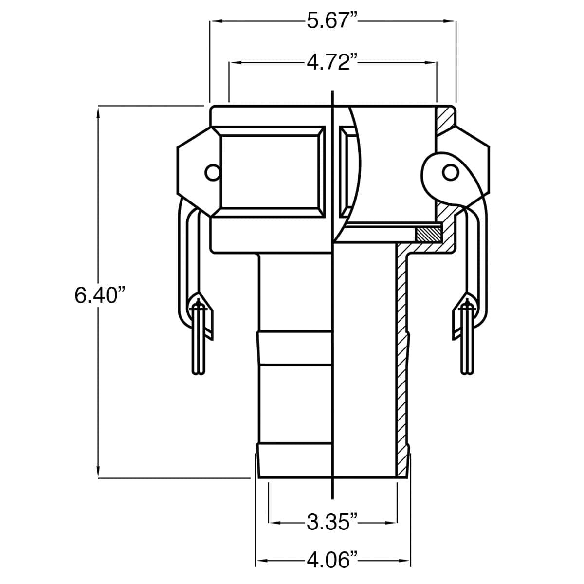 Stainless Steel Type C Cam and Groove Fitting, 4" Female Camlock x 4" Hose Shank (CAM-40-C-SS) - Image 2