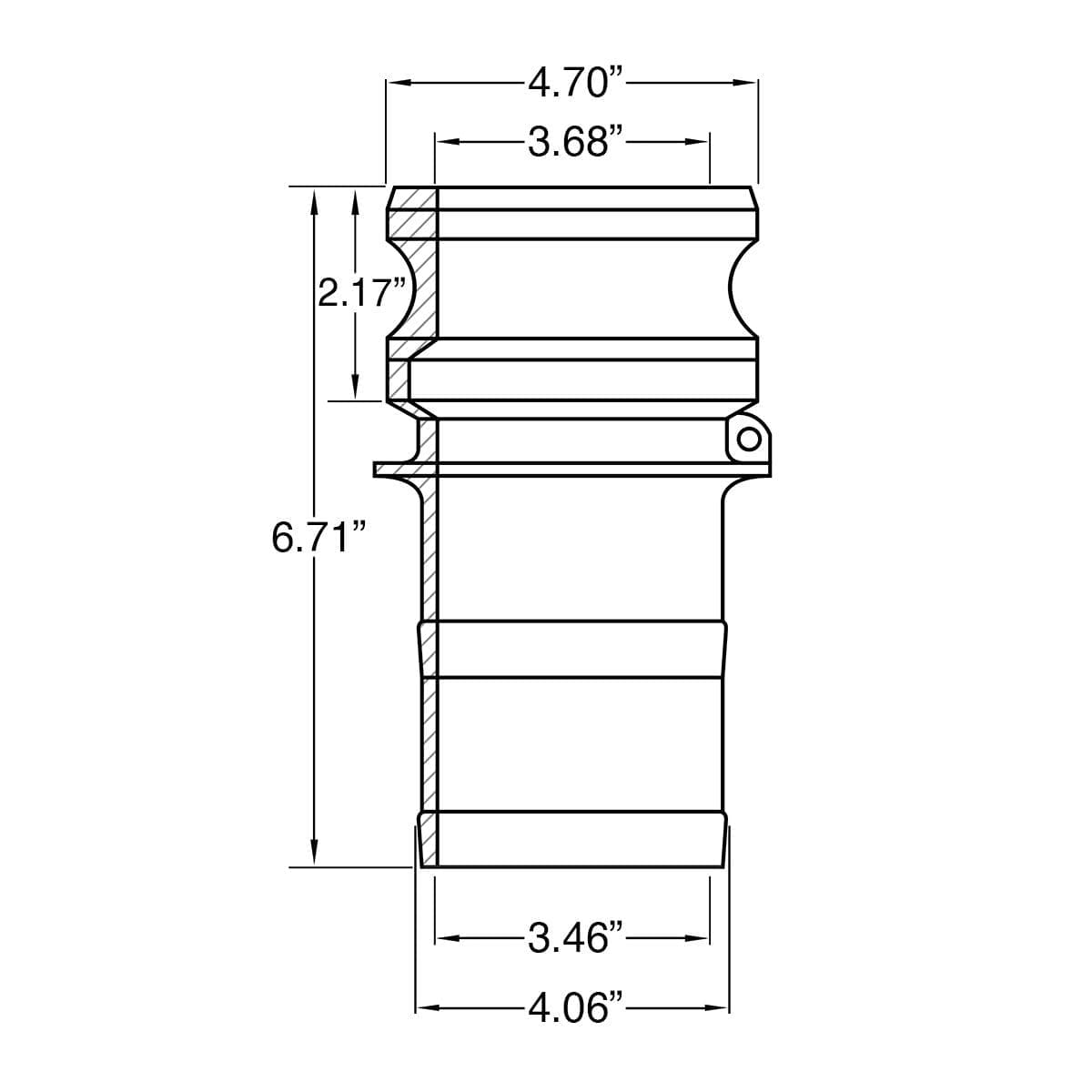 Aluminum 4" Type E Cam and Groove Fitting, Male Camlock to Hose Shank (CAM-40-E-AL) - Image 2