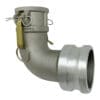 Gloxco Aluminum Type DA Cam and Groove Hose Fitting, 90 Degree Elbow, 2" Female Camlock x 3" Male Camlock (CAM-2030-DA90-AL)
