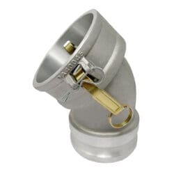 Gloxco Aluminum Type DA Cam and Groove Hose Fitting, 45 Degree Elbow, 4″ Female Camlock x 4″ Male Camlock (CAM-40-DA45-AL)