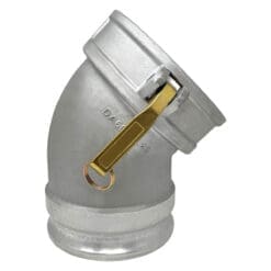 Gloxco Aluminum Type DA Cam and Groove Hose Fitting, 45 Degree Elbow, 6″ Female Camlock x 6″ Male Camlock (CAM-60-DA45-AL)