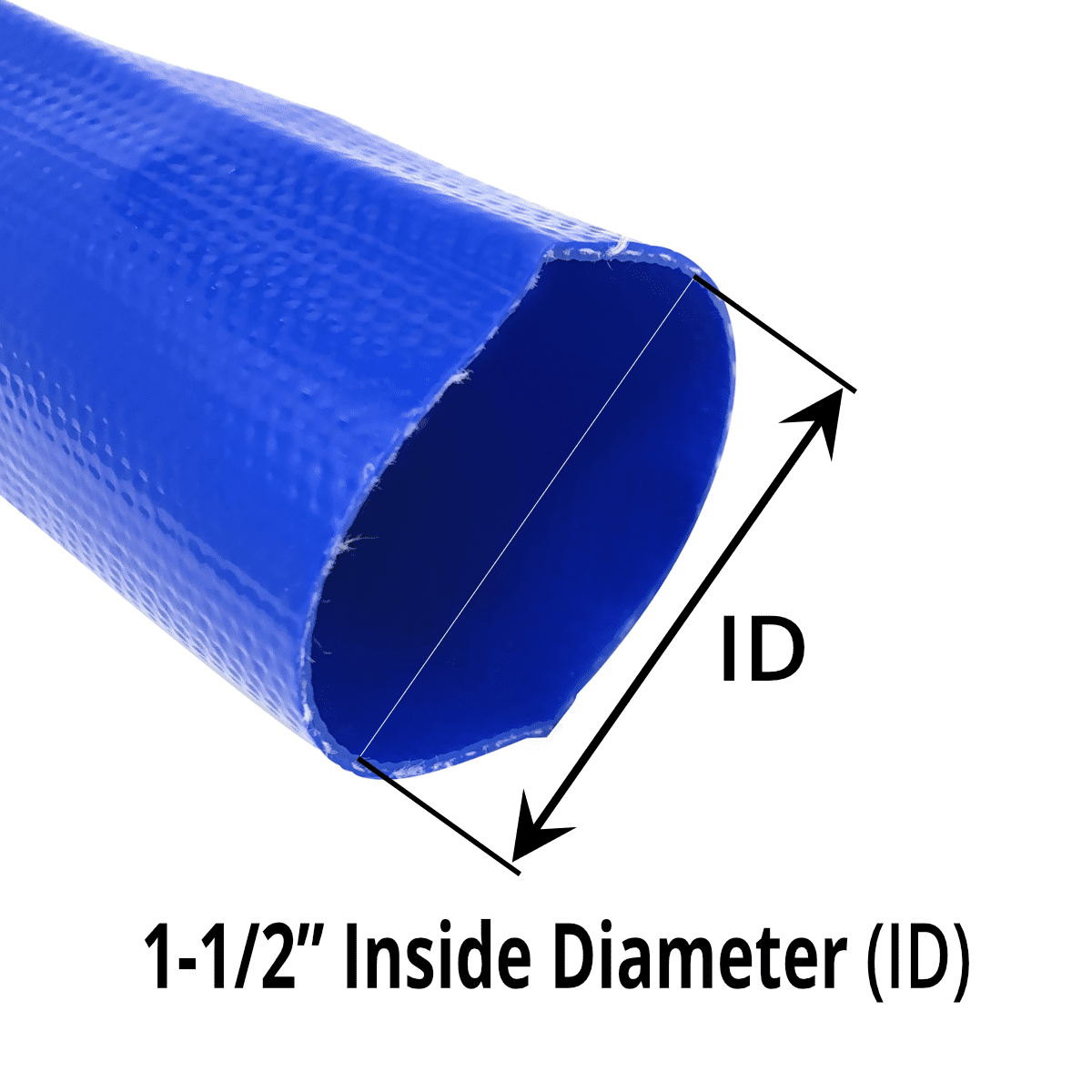 Gloxco 1-1/2" x 25' Blue Lay Flat PVC Discharge Hose Assembly with Poly Pin Lug Fittings - Image 2