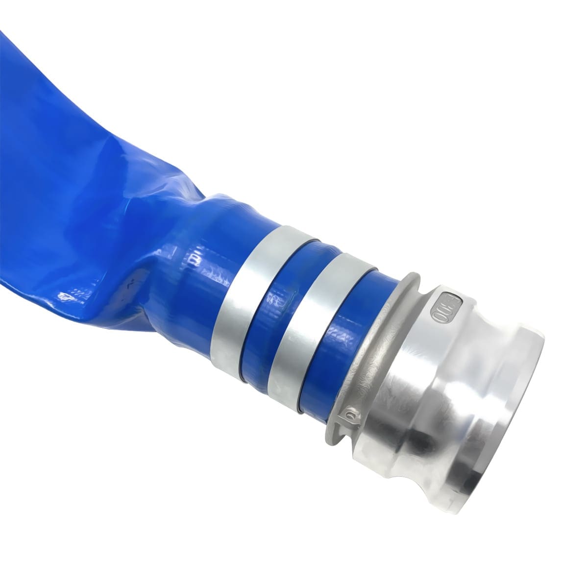 Gloxco 3" x 100' Blue Lay Flat PVC Discharge Hose Assembly with Aluminum Cam and Groove C and E Fittings - Image 5