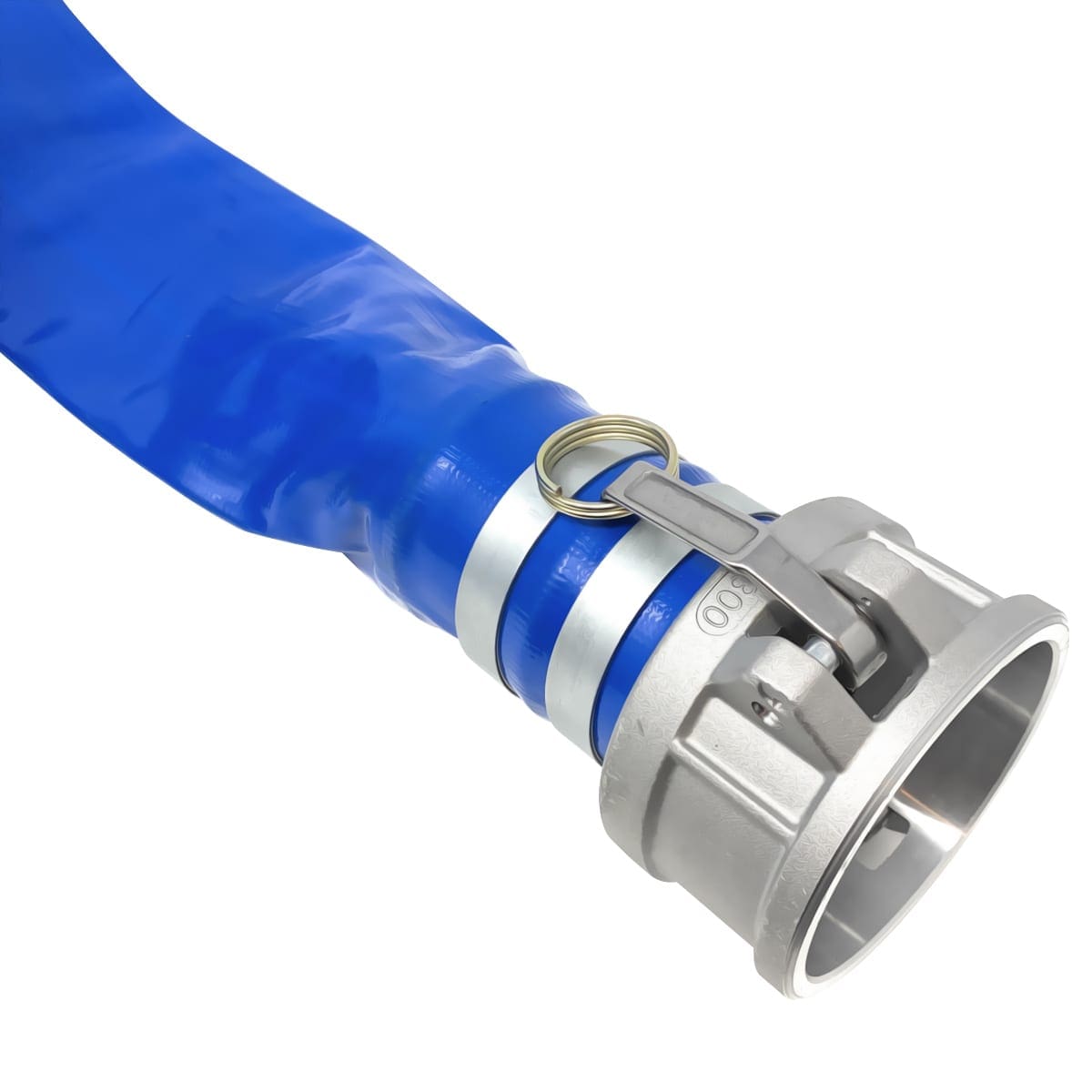 Gloxco 3" x 100' Blue Lay Flat PVC Discharge Hose Assembly with Aluminum Cam and Groove C and E Fittings - Image 6