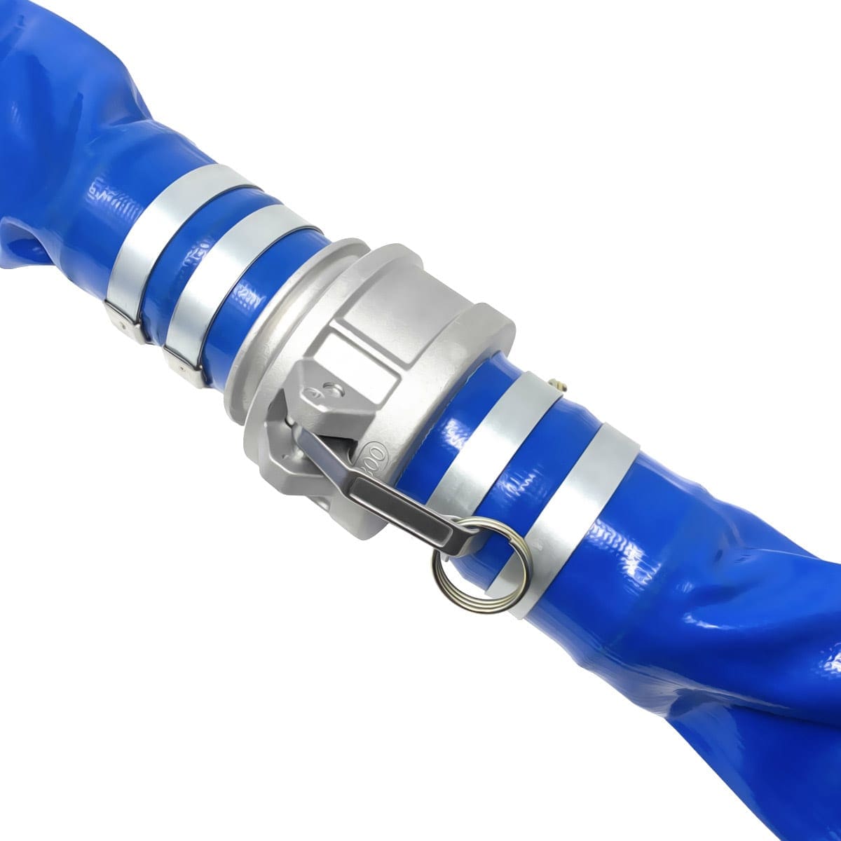 Gloxco 3" x 100' Blue Lay Flat PVC Discharge Hose Assembly with Aluminum Cam and Groove C and E Fittings - Image 7