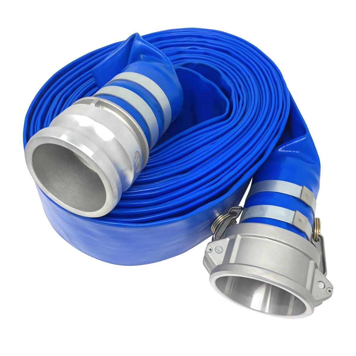 Gloxco 3" x 100' Blue Lay Flat PVC Discharge Hose Assembly with Aluminum Cam and Groove C and E Fittings