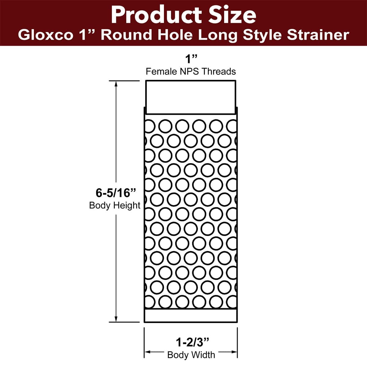 1" Long Style Suction Strainer, Round Hole, Zinc Plated Steel