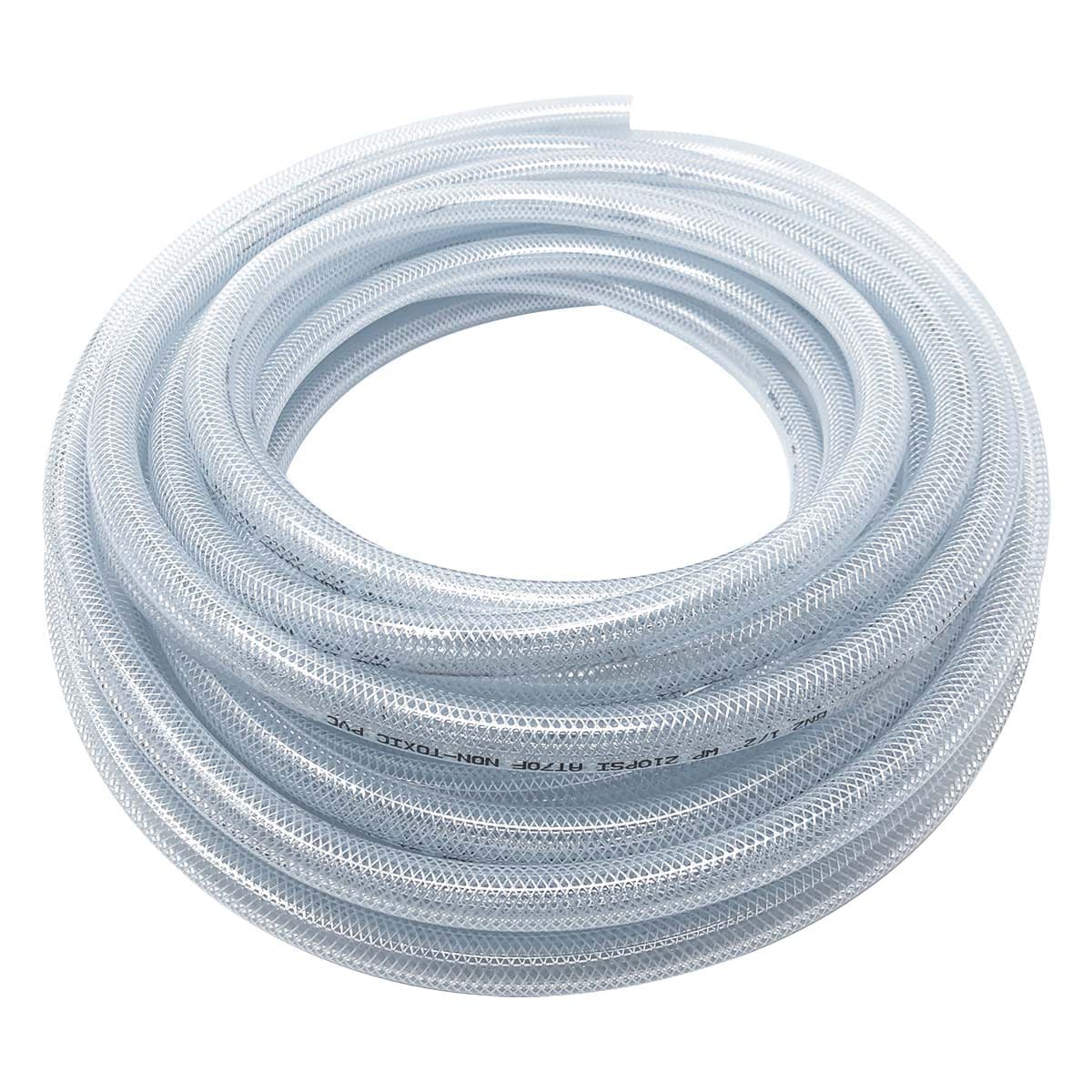 Gloxco Clear Braided PVC Tubing, Food Grade, Heavy Duty Reinforced Hose, 1/2" ID, 50 Ft Length