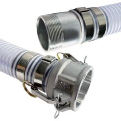 2" Clear PVC Suction Hose Assembly, Female Camlock x Male NPT KC Nipple, 65 PSI, 20' Length