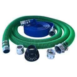 Gloxco 2" Pump Hose Kit with Aluminum Cam and Groove Fittings - Includes Green EPDM Suction Hose, Discharge Hose, Poly Suction Strainer, Additional Male Adapters