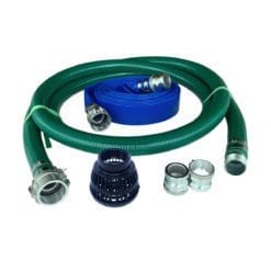 Gloxco 2" Pump Hose Kit with Aluminum Cam and Groove Fittings - Includes Green PVC Suction Hose, Discharge Hose, Poly Suction Strainer, Additional Male Adapters