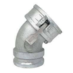 Gloxco Cast Iron Type DA Cam and Groove Hose Fitting, 45 Degree Elbow, 4" Female Camlock x 4" Male Camlock (CAM-40-DA45-CI)