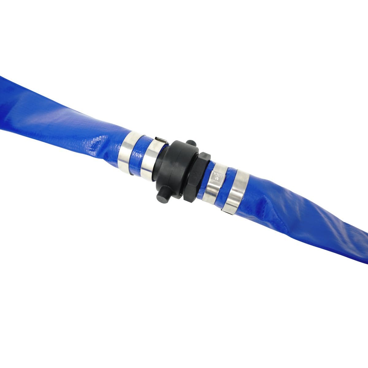 Gloxco 1-1/2" x 25' Blue Lay Flat PVC Discharge Hose Assembly with Poly Pin Lug Fittings - Image 4