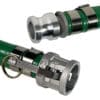 1-1/4" Green PVC Suction Hose Assembly, Male Camlock x Female Camlock, 85 PSI