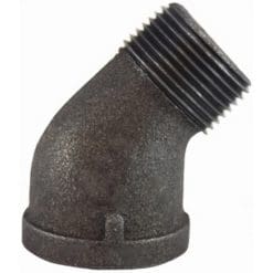 1/8" Pipe Fitting Street Elbow, 1/8" Female NPT x 1/8" Male NPT, 45 Degree, 150# Black Malleable Iron