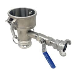 Cam and Groove Fitting, Type DA with 3/4" Blowdown Assembly, Stainless Steel, 3" Female Camlock Coupler x 2" Male Camlock Adapter (CAM-3020-DABD07-SS)