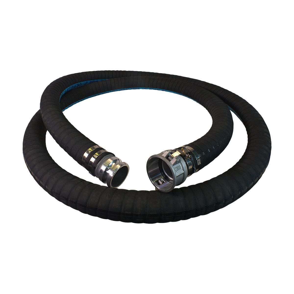 3" Oil Field Suction Hose Assembly, Corrugated - Blue Lay Line, Male Camlock x Female Camlock, 150 PSI, 20' Length