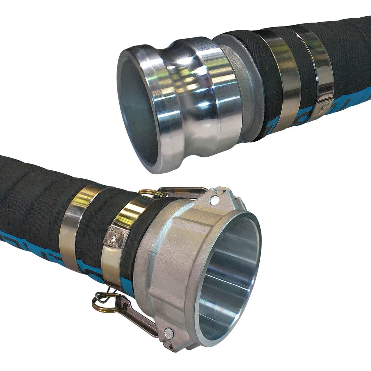 3" Oil Field Suction Hose Assembly, Corrugated - Blue Lay Line, Male Camlock x Female Camlock, 150 PSI, 20' Length - Image 3