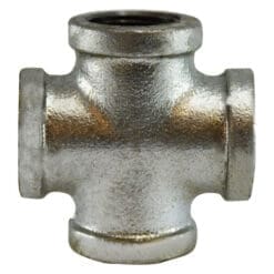 1/2" Pipe Fitting Cross, 150# Galvanized Malleable Iron, Female NPT Threads