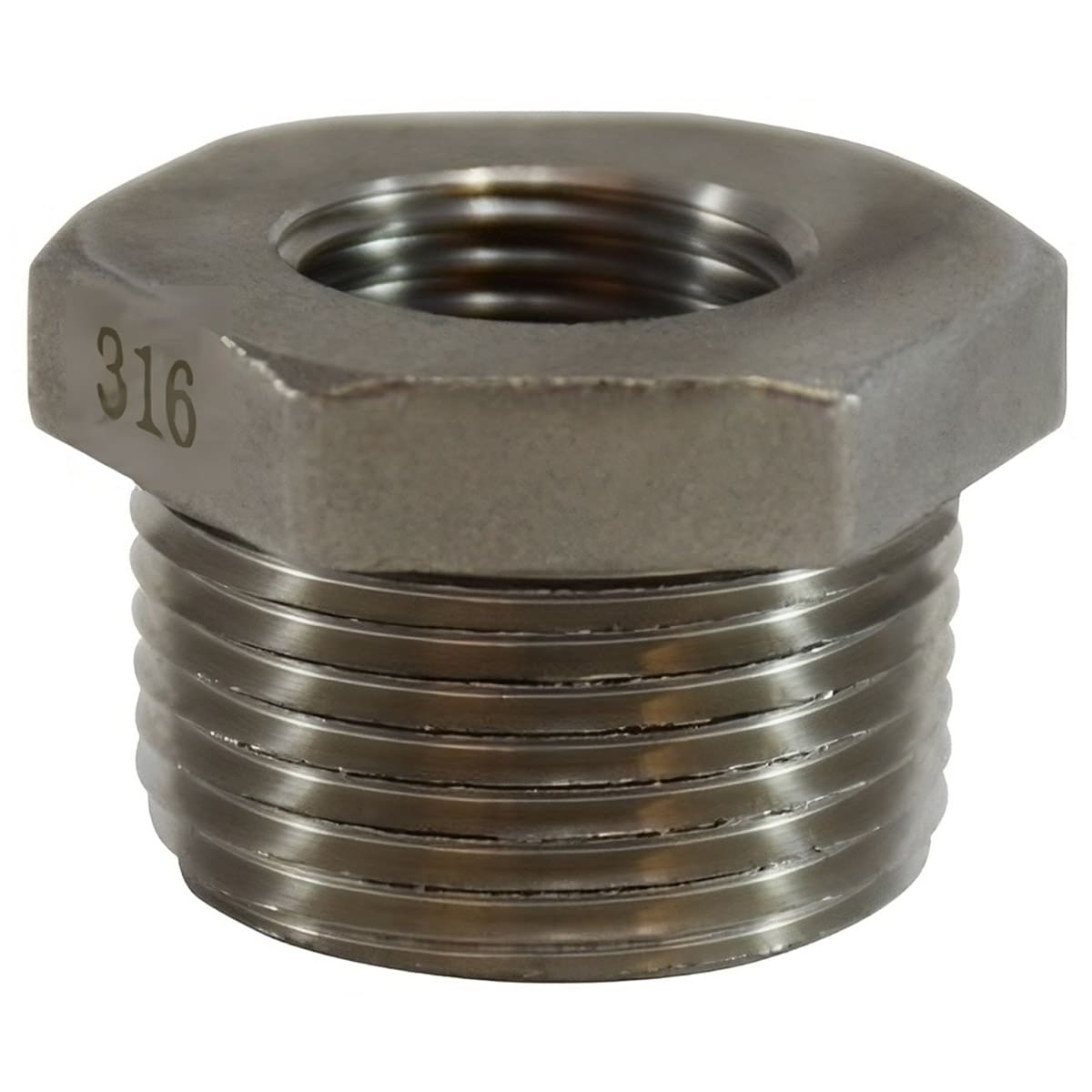 2" x 1" Pipe Fitting, Hex Bushing, 2" Male NPT x 1" Female NPT, 150# 316 Stainless Steel