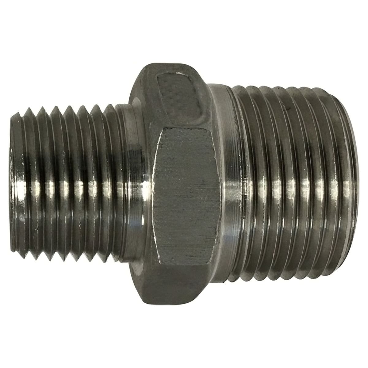 3/8" x 1/4" Pipe Fitting, Reducing Hex Nipple, 3/8" x 1/4" Male NPT, 150# 316 Stainless Steel