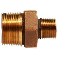 1/2" x 3/8" Pipe Fitting, Reducing Hex Nipple, 1/2" x 3/8" Male NPT, 125# Bronze