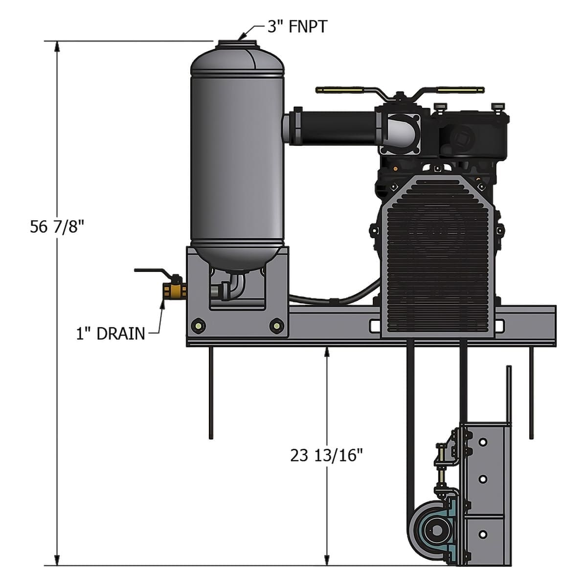 NVE 607 PRO Challenger Vacuum Pump Top of Frame Mount Package, Clockwise Rotation, Top Valve, Fan Cooled, Muffler Package (NVE-117-607P-TM-FD)