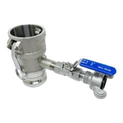 Camlock Fitting, Type DA with 1/2" Blowdown Assembly, Stainless Steel, 2" Female Camlock Coupler x 2" Male Camlock Adapter (CAM-2020-DABD05-SS)