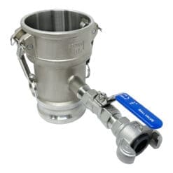 Camlock Fitting, Type DA with 1/2" Blowdown Assembly, Stainless Steel, 3" Female Camlock Coupler x 3" Male Camlock Adapter, (CAM-3030-DABD05-SS)